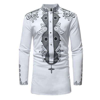 Wholesale African Ethnic Style Printed Long Sleeve Stand Collar Shirts