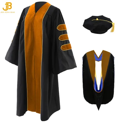2025 Hot Sell High Quality US PHD Graduation Gown Cap and Hood