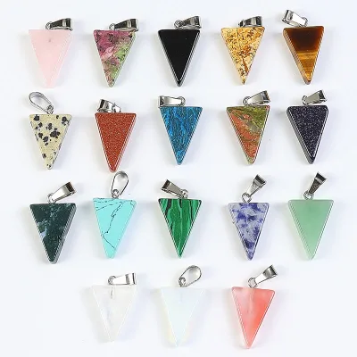 Wholesale Crystal Green Aventurine Rose Quartz Triangle Gemstone Pendant, Triangle Stone Pendants for Necklace