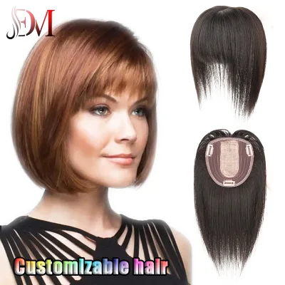 Dailmei Stock Available Remy Brazilian 100% Human Hair #1b Nature Color Middle Silk Base Women Hairpieces Hair Topper