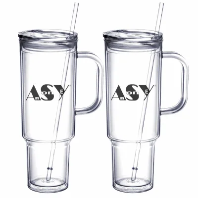 MEWAY 40 oz Acrylic Tumbler with Straw Type and for Reusable Plastic Travel Mug Classic Design Cupholder Friendly (2 Pack)