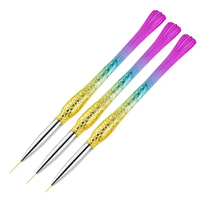 Wholesale 3Pcs Colorful Nylon Nail Painting Pen Set Mermaid Nail Art Flower Liner Brush Professional & DIY Use Multifunctional