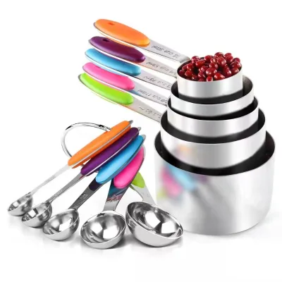 Wholesale Stainless 10-Pieces Measuring Cup and Spoon Set with Silicone Handel Baking Tools
