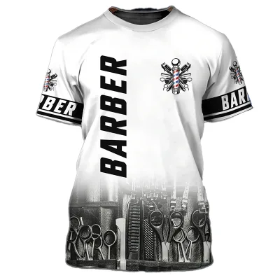 Custom Size and Logo Barber Shop Sublimation T-shirt 100% Polyester Hair Cutting Barber T Shirt Uniform