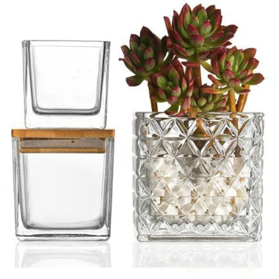 Hot Sale 8*8cm 10*10 Cm Soy Candle Glass Jar Home Decoration Square Transparent Bottle With Bamboo Lid