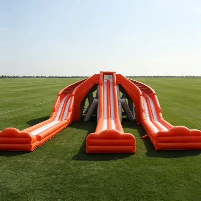 Adventure Themed PVC Inflatable Combo Sports Slippery Obstacle Triple Jumbo Slide Backyard Trampoline Sports Park Use EASY SETUP