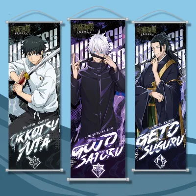 9 Styles Customizable Picture Wall Jujutsu Kaisen Sitting Gojo Satoru Itadori Hangable Wallscroll Flag Posters Anime Wall Scroll