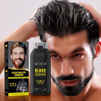 SEVICH Black Hair Color Shampoo Men Beard Dye Shampoo 250ml Herbal Rosemary Long Lasting Hair Beard Black Treatment Shampoo