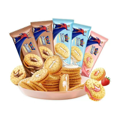 Asian Snacks New Packaging Prince Biscuits Sandwich Biscuits Milk Flavor Chocolate Flavor Strawberry Flavor Cookie Sandwich Biscuits92g