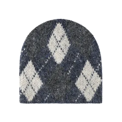 Wholesale Argyle Knit Beanie Women Warm Color Block Skull Cap Outdoor Casual Daily Commute Soft Knitted Winter Hat Factory