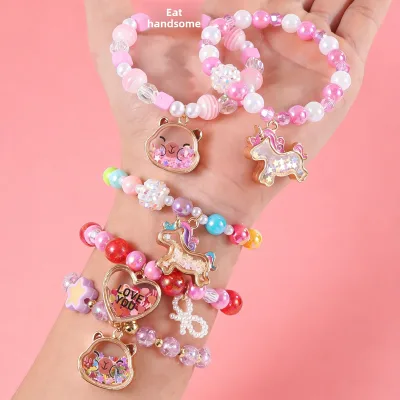 Handmade Beaded Elastic Bracelet Plastic Resin Pendant bracelet Children's Gift Friendship Bracelet Jewelry for Little Girls