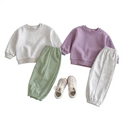 Korean-style Spring/autumn New Arrival Two-piece Set Toddlers Kids Letter Color-block Cotton Hoodie Drawstring Jogger Pants