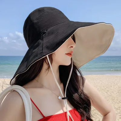 Wide Brim UPF 50+ Sun Hat Women Anti-UV Protection Hiking Fisherman Cap Fold Summer Solid Beach Hat 2026 Double Sided Sun Hat