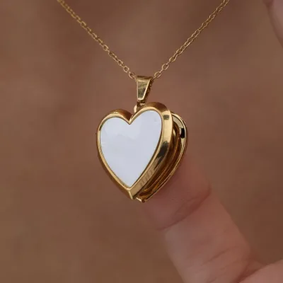 Heart Couple Opening Closing Commemorative Photo Stainless Steel Necklace Fashion Locket Pendant for Women