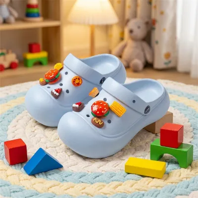 Cross Border Hot Selling Women Clogs Cute Burger Corn Charms Thick Sole for Slimming Effect Ideal for EU/US Market Bulk Orders