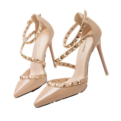 Wholesale Hot Selling Nude Color Designer Stiletto Pump High Heel Sandals Strappy Light Weight Super High Sexy Pointed Toe