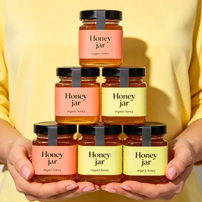 Wholesale Square Glass Honey Bottles/jars with Black Metal Lids Empty Food Grade Glass Containers 3.5oz 7oz 9.5oz 13oz 17oz 25oz