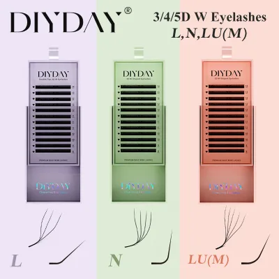 DIYDAY Handmade L Shape Eyelash Extensions LU LC LD M Curl Volume 0.07MM Thickness Matt Black PBT Mink Individual Fake Eyelashes