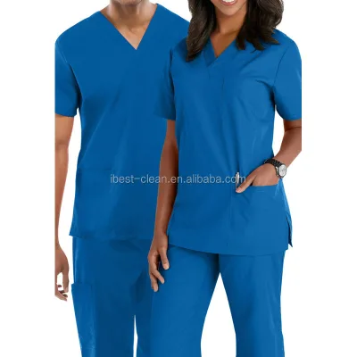 Professional Polyester Cotton Short Sleeves Scrub Uniform Companies
