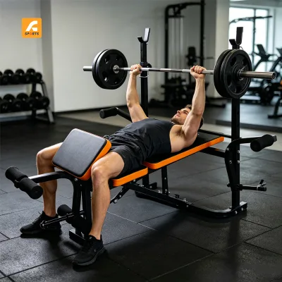 One-stop Wholesale Solutions Adjustable Flat Push Chair with Barbell Rack Metal Construction Foldable for Gym