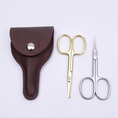 Professional Travel Case of Gold Stainless Steel Nose Beard Moustache Cutting Scissors Kit