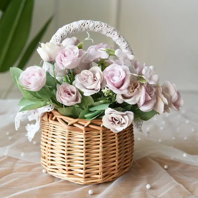 Natural Handmade Rattan Flower Hanging Basket Crafts Flower Shop Flower Arrangement Portable Gift Basket