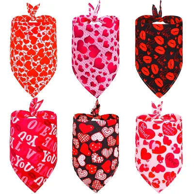 Wholesale Cute Cotton Dog Bandanas Triangle Print Towel/Scarf Decorations Valentine's Day Pet Accessories for Winter