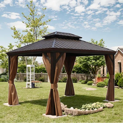 Modern Design Aluminum Frame Custom Size Bioclimatic Luxury Backyard Garden Fence Pavilion Double Roof Eco-Friendly