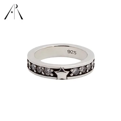 High Quality Vantage Design With Zircon White Stone and Plain Sliver Five Star Circle Popular S925 Sterling Silver Rings