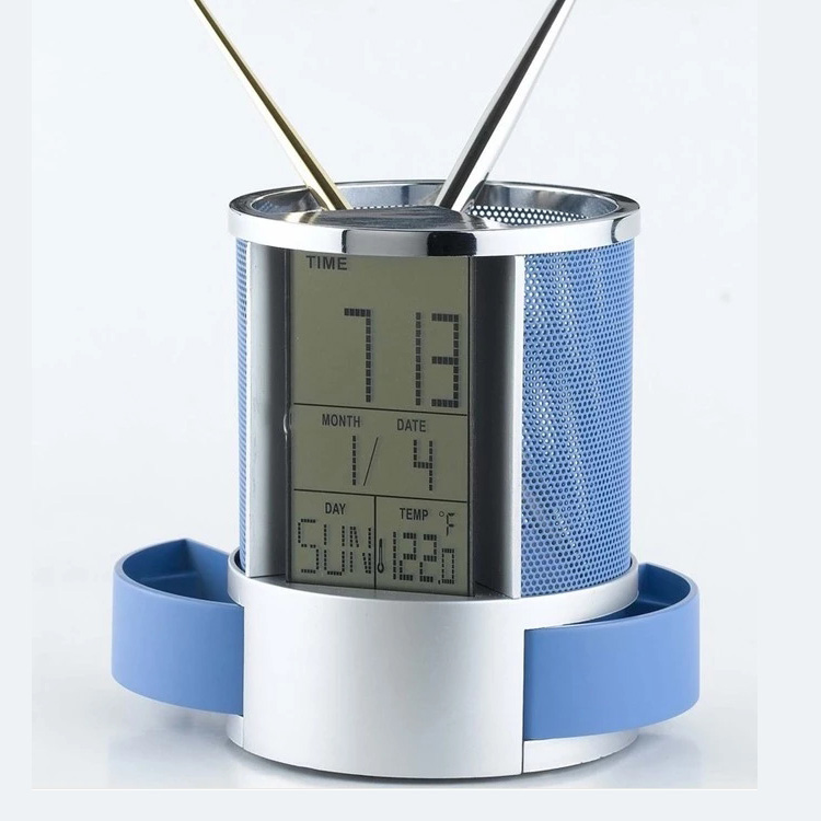 New Alarm Clock Pen Holder Factory Wholesale 2024 Newest Multi Functional Office Electronic Digital Clock Calendar