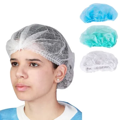 Disposable Polypropylene Non Sterile Pleated Hair Caps with Single Elastic Different Colors CE Certified Sizes 19-24"