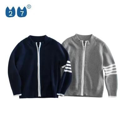 Spring and Autumn Fashion Boy'S Solid Color Zipper Simple Cardigan Breathable Sweater