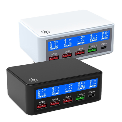 Upgrade 5-port Usb Charger Quick Charging 3.0 PD20W Charger with LED Digital Display Charger for Mobile Phone Tablet