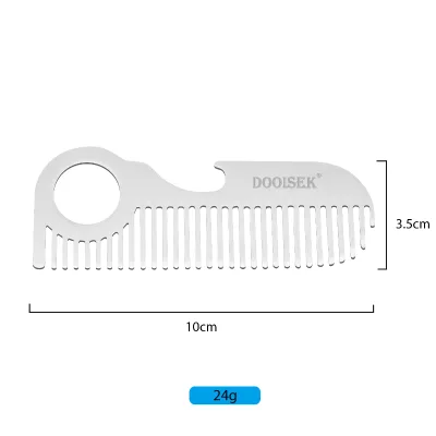Stainless Steel Comb & Multifunctional Bottle Opener-Credit Card Size Plastic Handle Beard Grooming Tool for Home Use