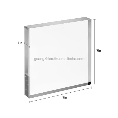Clear Polished Acrylic Solid Cube Block 7x7x1 Inch Acrylic Square Display Block
