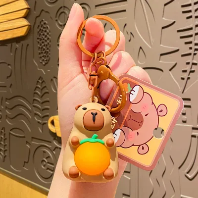 Creative Cartoon Illuminated Capybara Keychain Figurine Cute Capybara Lord Backpack Pendant Doll Small Gift