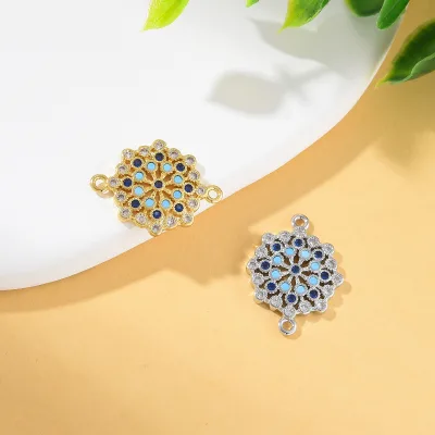 Cubic Zirconia Connector Charms 18K Gold Plated Brass Link Charms Flat Round Link Charms Inlaid Tiny Rhinestones for Jewelry