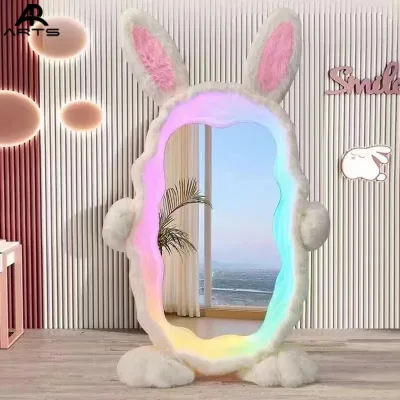 2025 New Arrival Living Room Bedroom Decorations Full Body Aesthetic Irregular Standing Mirrors Rabbit Plush Mirror