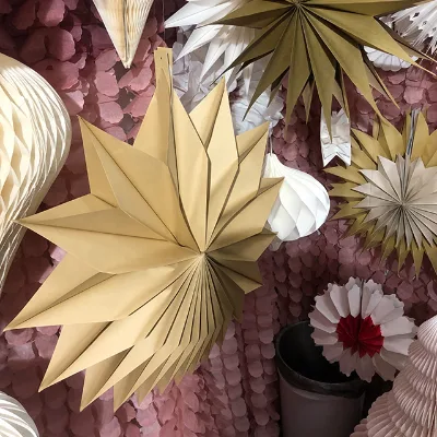 Handmade Paper Star Wall Hanging Decor for Wedding Indoor Party Decorations Gold and White Color