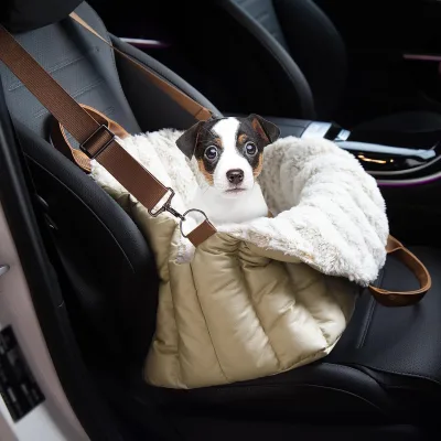 Luxury Elegant Fashion Portable Solid Triangle Polyester Pet Carrier Bag Small Dogs Cats Soft Comfy Car Seat Snap Button Closure