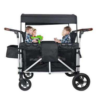 Collapsible Wagon Cart 4 Seater Colours Canopy 600D Oxford Cloth Oversized Wheels Adjustable Handles Beach Garden Sports