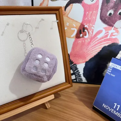 Hot Selling Mini Fuzzy Dice Car Decoration Fluffy Dice Plush Toy Keychain Plush Dice Pillow Toys Bag Charm Decoration
