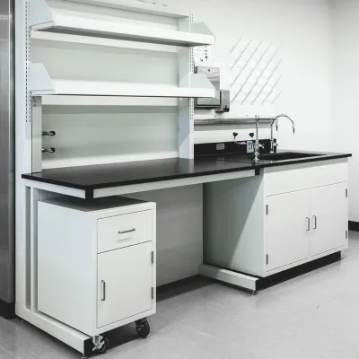 Durable Industrial Microbiology Lab Bench C Frame Movable Trespa Worktop Chemical Resistant Preparation Lab Table With Sink