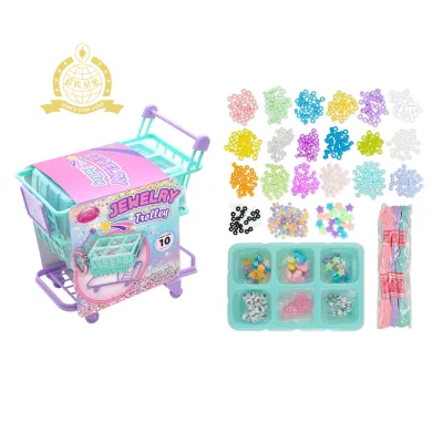 Mini Shopping Cart Jewelry Trolley Toy Kids DIY String Beads Kit Handmade Bracelet Necklace Craft Birthday Gift For Girl