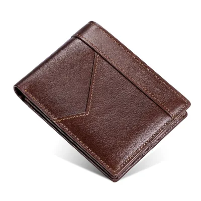 Genuine Leather Multi-Size Short Cover Wallet Multiple Card Slots Letter Pattern Fashion Style Waterproof Large Capacity Unisex