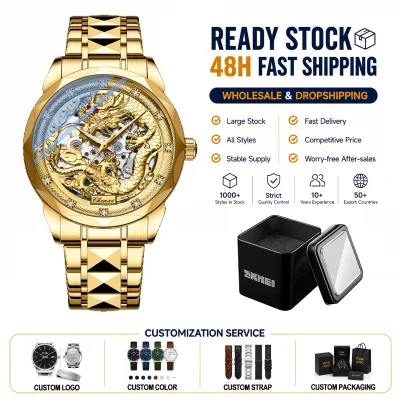 Custom Mechanical Men's Watch Fully Automatic Dragon-Pattern Luminous Embossed Design New Model Wholesale
