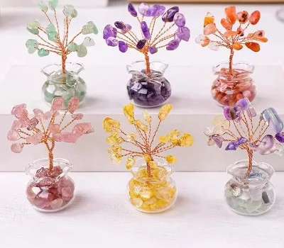 Hot Sale Natural Crystal Chip Money Tree Handmade Woven Home Car Mini Crystal Tree Small Ornament