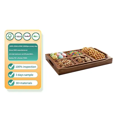 Serving Tray 5 Removable Snack Boxes,Acacia Wood Snack Tray for Parties and Entertaining Coffee Table and Charcuterie Serving