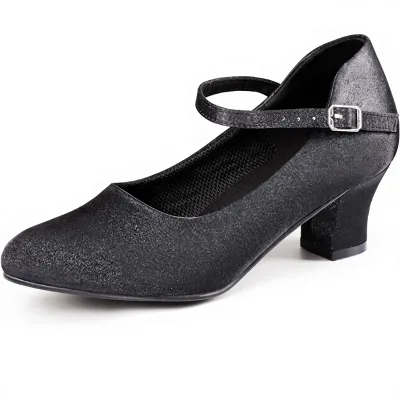 Women's Soft Ballroom Satin Pumps Ankle Strap 1.55" Modern Dance Heels Salsa Tango Flamenco Latin Rubber Outsole