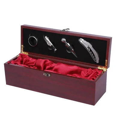 Hot Sale Brand-New Upgraded Eco-Friendly Classic Stand Wine Box Set with Bottle Opener Wood Material Leather Finish Gift Set